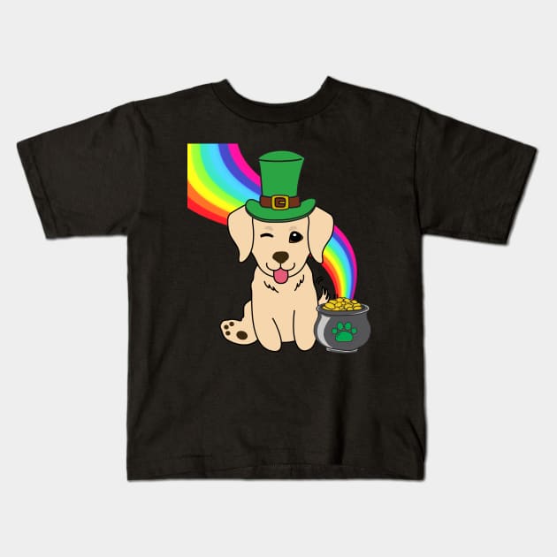 Funny golden retriever celebrates st patricks day Kids T-Shirt by Pet Station